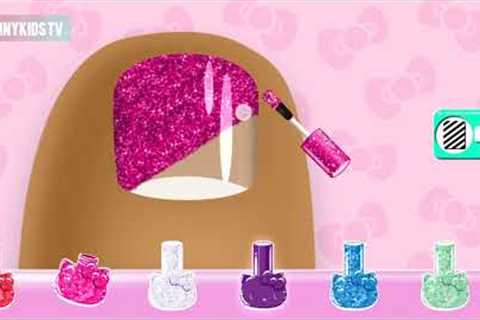 HELP HELLO KITTY DO SUPER CUTE NAIL TREATMENTS!  Hello Kitty Nail Salon